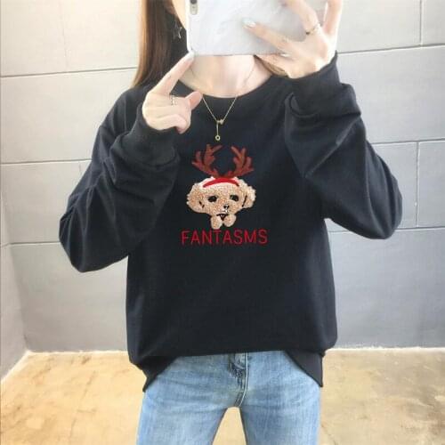 Spring Autumn Cotton Womens Hoodies Round Collar Long Sleeve Pullover Loose Cartoon Print Fashion Casual Hoodies