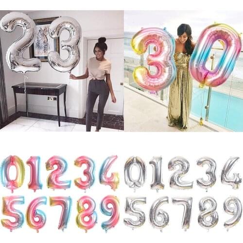 16 32 inch Large Rainbow Number Balloons 0 1 2 3 4 5 6 7 8 9 Digital Helium Balloons wedding Birthday party Decorations Kid