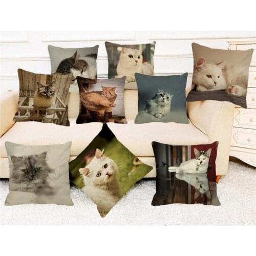XUNYU 45cm*45cm Cute Pet Cat Cushion Cover Decorative Pillow Case Linen Cushion Cover Sofa Throw Pillowcase B0099