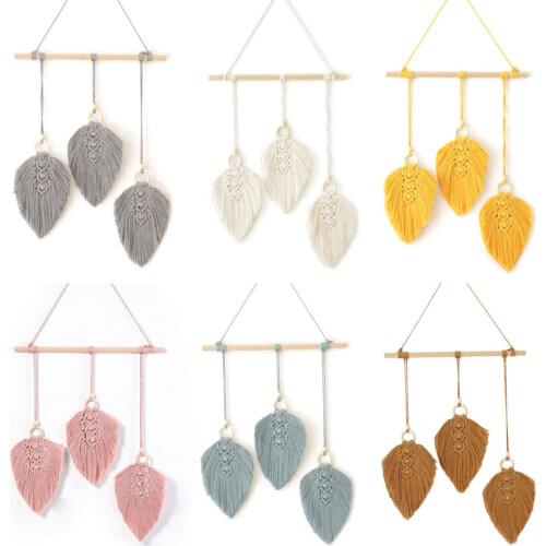 Yellow Nordic Macrame Wall Hanging 3pcs Leaves Tassel Tapestry Living Room Bedroom Headboard Wall Decor Boho Home Decoration