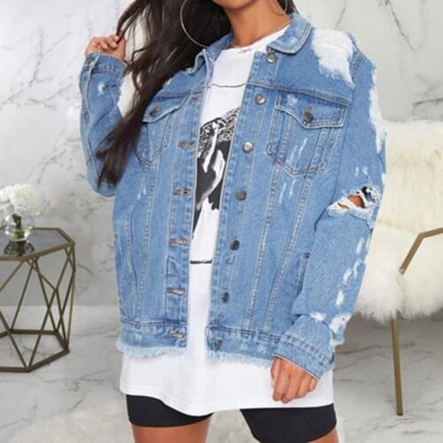 Women Denim Jackets Female Crop Jacket 2021 Womens Clothing Fashion All Match Ripped Denim Short Coat Top