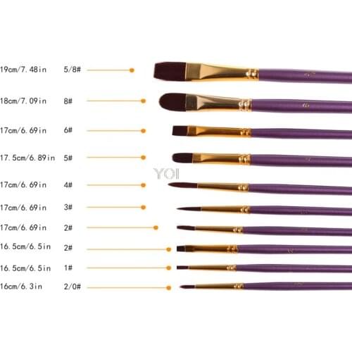 10Pcs Artist Paint Brush Set Nylon Hair Watercolor Acrylic Oil Painting Drawing