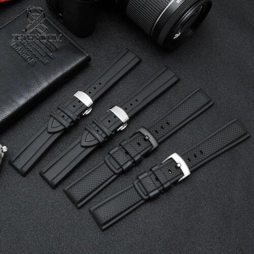 19 20mm silicone straps for watches waterproof High Quality Royal Blue Watchband Strap black simple Flat rubber strap watch band