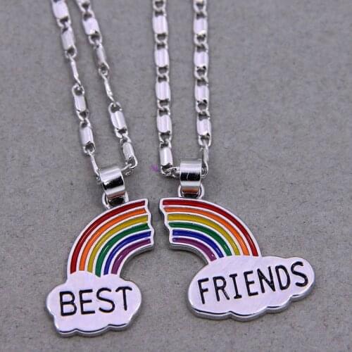 2 Pcs/set Women Stitching Heart Rainbow Friendship Couple Necklace Fashion Best Friend One Pair Pendant Necklace Choker Jewelry