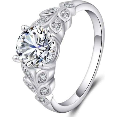 2018 Fashion Elegant Luxury Rose Gold Color Crystal Rings for Women Girl Wedding Anniversary Flower Zircon Ring Jewelry Gift