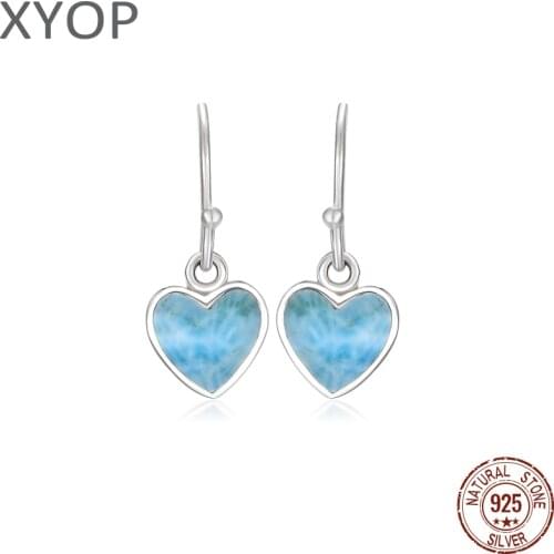 2021 Simple Fashion LOVE Geometric Charm 925 Sterling Silver Jewelry Gift Classic Natural Precious Larimar Earrings for Women