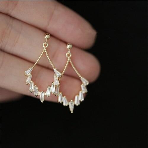 925 Sterling Silver European Creative Geometric Crystal Earrings Women Light Luxury Temperament Wedding 14k Gold Jewelry Gift