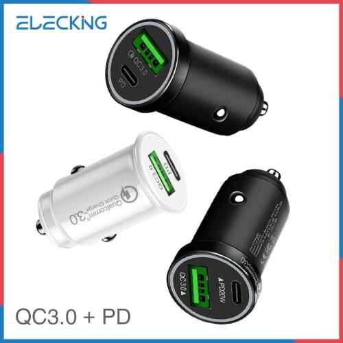 ELECKING Mini Car Charger PD20W+QC3.0 Fast USB Charger for iPhone 11 12 Xiaomi Car Charging Quick Charge Moible Phone PD Charger