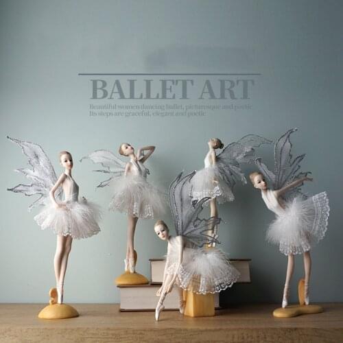 Ballerina Fairy Garden Miniature Figurines Resin Ballet White Feather Angel Ornaments Girl Room Decoration Home Decor Modern