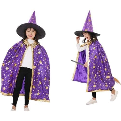 Halloween Costumes Children Witch Cloak With Pointy Hat Cosplay Props Wizard Witch Cloak Cape Robe Halloween Party Supplies