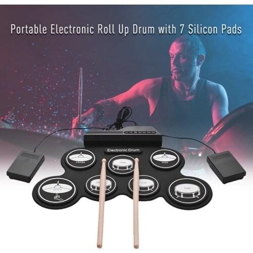USB Electronic Drum Set With Drumsticks 7 Pads Portable Roll Up Silicone Drum for Music Lovers Playing Accessories