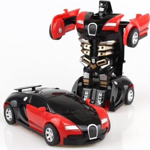 Red Collision Transforming Robot Model Mini Deformation Transformation Car Inertial Toy Kids Boy Gift