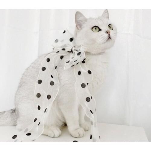 Cute Bow Tie Cat Collar Lace Choke with Bowtie Dot Pattern Pet Safety Kitten Collar Adjustable for Small Dogs Accessories