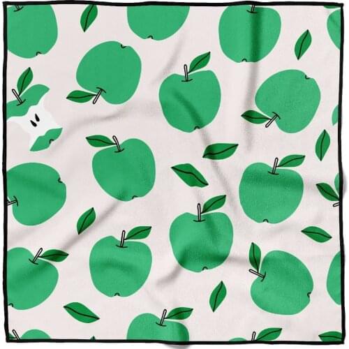 Fashion Green White Apple Patterned Bandana Unisex Scarf Headscarf Wrist Wrap Magic Square Kerchief Print Hair Accessories