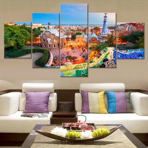 Canvas Home Decor Modular Wall Art Living Room Picture Framework 5 Pieces The Buildings In Barcelona Painting HD Printed Poster