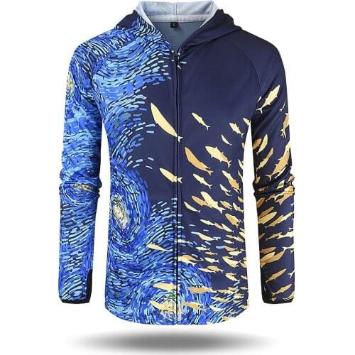 Men Fishing Clothes Anti-UV Quick-Dry Hoodie UPF 50＋Jersey Breathable Sweatshirt Long Sleeve Jacket Hiking Camping Outdoor Trip