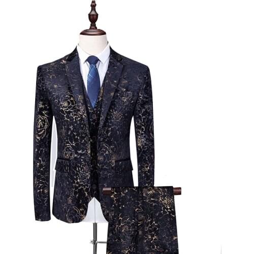 Men Print Tuxedo Suit Set Slim Fit Size M-6XL Mens Wedding bridegroom Prom Suits with Pants Male 3 Piece Suit Jacket Vest Pants