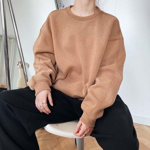 Obrix Female Loose Casual Style Pullover O-Neck Full Sleeve Wide Waisted Comfy Sweatshirt For Women