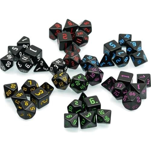 Poludie 6Set/42Pcs Black DND Dice Sets Sickle Font Polyhedral Dice D4 D6 D8 D10 D% D12 D20 for Role playing Game RPG MTG D&D