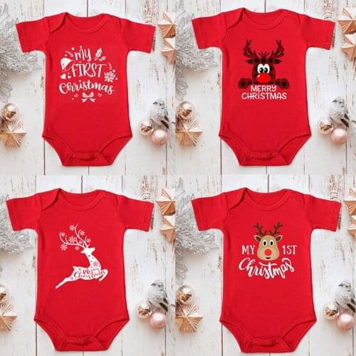Christmas Baby Cotton Bodysuit My First Christmas Red Baby Jumpsuit Clothes for Newborn Boys Girls Cute Toddler Xmas Overalls