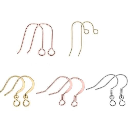 2 Pairs/lot Sterling Copper Earring Hooks Rose Gold Silver Ear Studs Ear Hooks Wire For Earrings Jewelry Making Findings