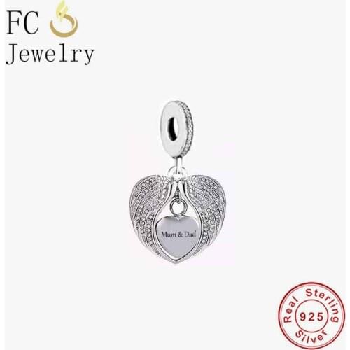 FC Jewelry Fit Original Charm Bracelet Authentic 925 Silver Angel Wings Mum With Dad Bead For Making Women Memory Berloque 2021
