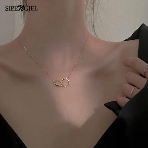 SIPENGJEL Fashion 2 Round Pendant Neckalce Summer Simple Hip-hop Short Chain Neckalce For Women Jewelry 2021