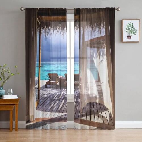 Sea House Terrace Window Treatment Tulle Modern Sheer Curtains for Kitchen Living Room the Bedroom Curtains Decoration