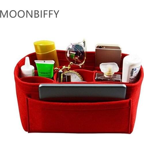 MOONBIFFY Makeup Bag Felt Cloth Insert Bag Organizer Makeup Handbag Travel Insert Handbag Portable Cosmetic Bags Make up Box