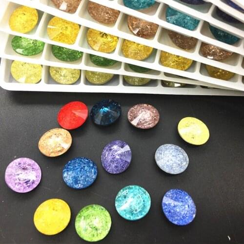 TopStone K9 Ice Flower 10mm 12mm Round Fancy Stone Pointback Glass Crystal Rivoli Beads No holes mix for jewelry making
