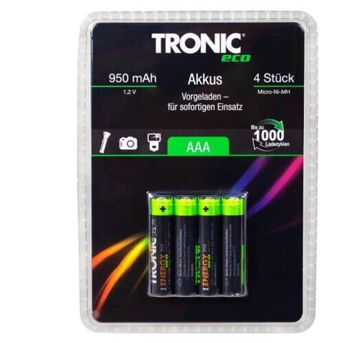Tronic German Rechargeable Battery 4 Pieces, Rechargeable Battery, Recharge Accu, AAA, Slim Battery 950 mAh