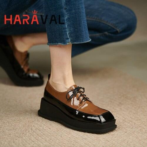 HARAVAL Women Pumps Shoes Hoof Heels Mary Janes Office Lady Solid Office & Career Casual Shoes Spring Autumn Lace Up WedgesB360