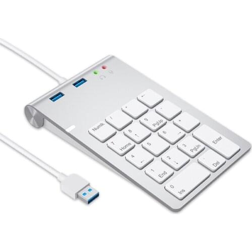 USB Numeric Keypad 18 Keys with USB 3.0 Port Hubs and Audio Adapter for Mini Digital Keyboard Ultra Slim Number Pad PC