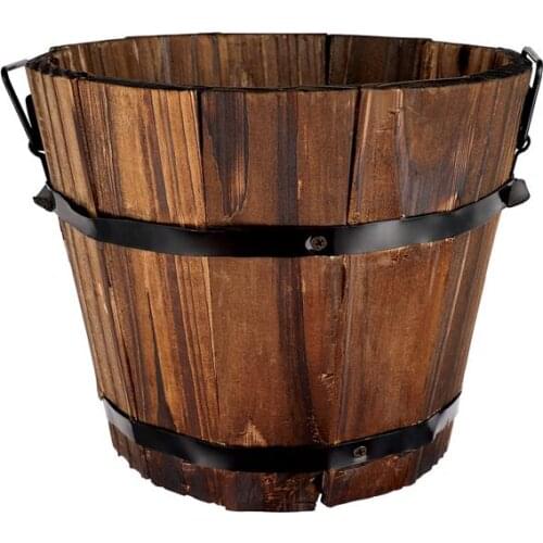 Yardwe Wooden Round Barrel Planter Flower Pots Home Office Garden Wedding Decor Fleshy Cask Flowerpot (Brown)