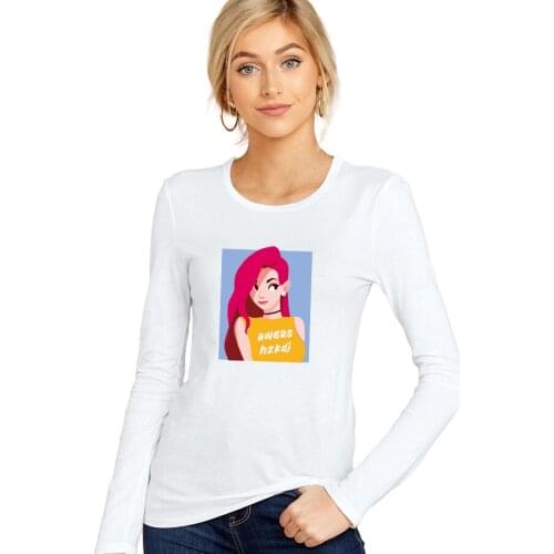 SXYTXE Women Basic Long Sleeve Crew Neck Hzkdj Printed T-Shirt Casual Fitted Cotton Tops