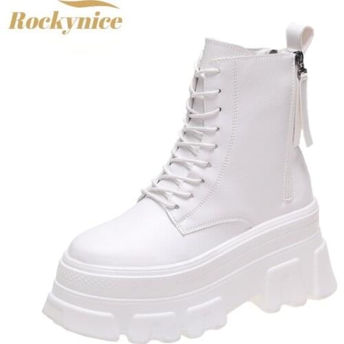 Autumn Women Thick Sole Ankle Boots Platform Leather Casual Boots 2021 Womens 8cm High Heels Wedge Boots Shoes Woman Sneakers