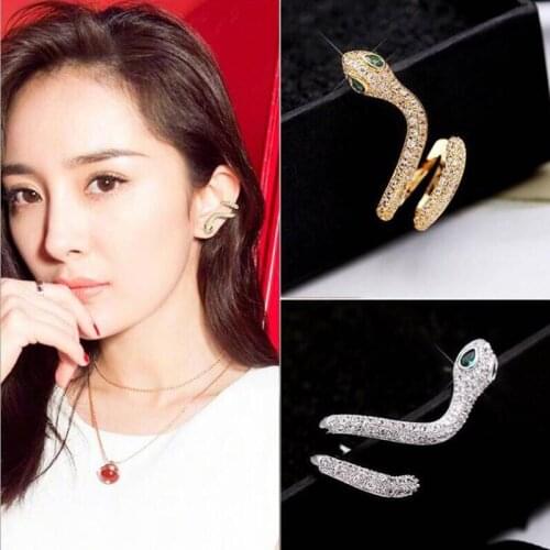 Green Eyes Snake Animal Earring Stud Gold Colour Silver Color White Zircon Fashion Jewelry For Women Punk