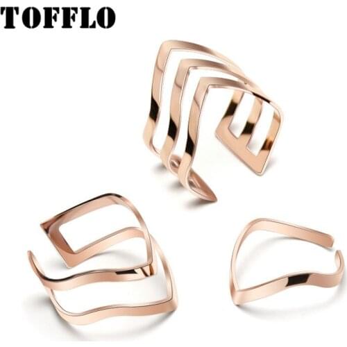 TOFFLO Stainless Steel Jewelry Pointed Hollow Triangle Ring Fashion Womens Ring BSA007