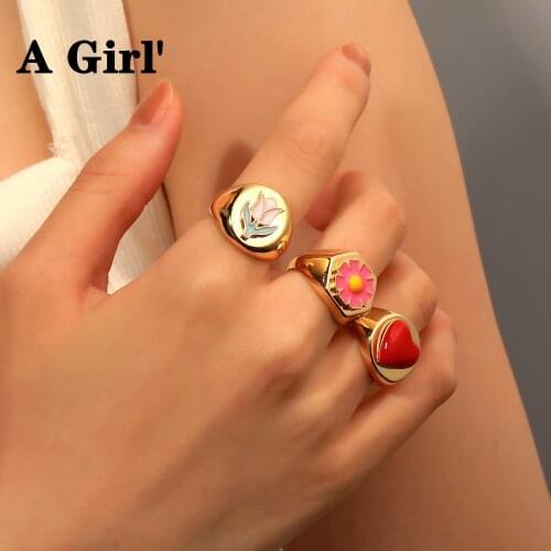 A Girl' Special Drip Gum Flower Ring For Women Romantic Heart Shape Wedding Party Gift Finger Jewelry Accessories
