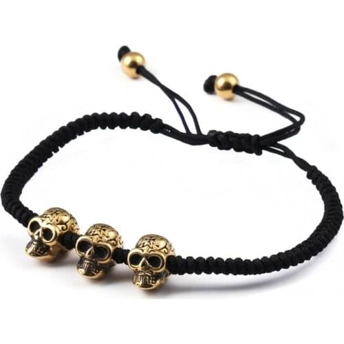 10pcs BC Handmade Weave Retro Punk Style Charm Bracelet gold skull bracelet Black rope northskull bracelet men bracelet