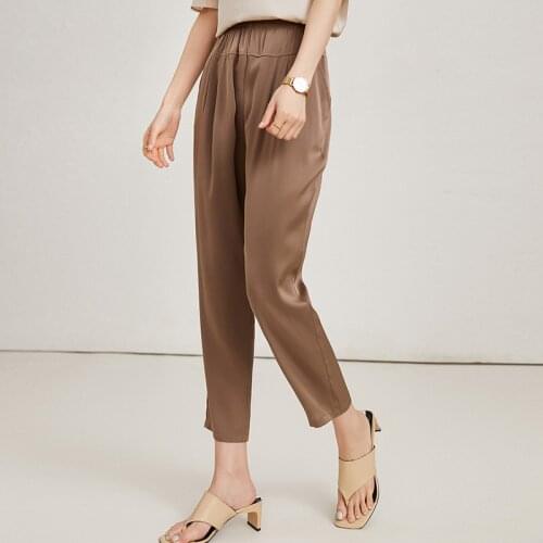 100% Silk Pants for Women Summer 2021 Black Pencil Pants Female Korean Fashion High Waist Trousers Pantalones De Mujer Pph4981