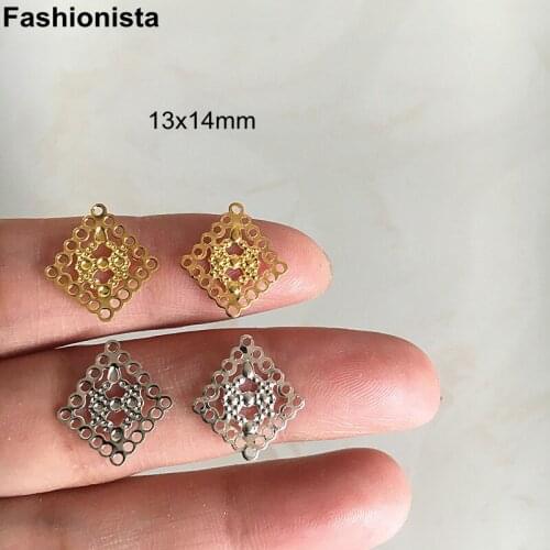 100 pcs - Small Rhombus Charm Connectors For Earrings Bracelet Necklace Jewelry-accessories 13x14mm Gold Silver-color -F