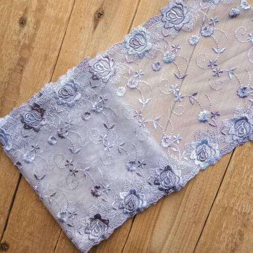 14Yards Light Grey Rose Flowers Mesh Floral Pattern Embroidery High Quality Lace Trim Fabric For Garments Wedding 19cm Width