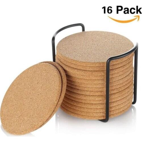 16Pcs Handy Round Shape Dia 10cm Plain Natural Cork Coasters Wine Drink Coffee Tea Cup Mats Table Pad For Home Office Kitchen