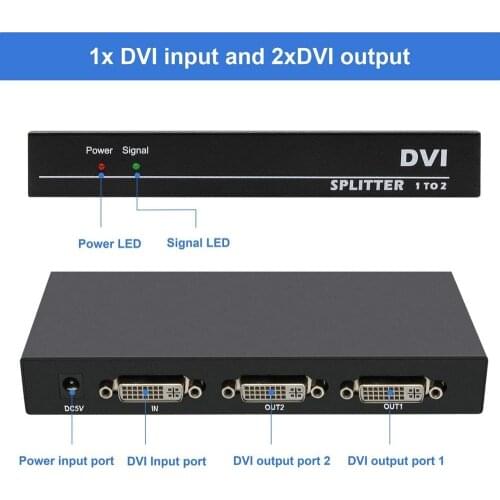 2 Port DVI Video Splitter Dual Monitor (1 in 2 Out Splits 1 Video Signal to Dual Display) up to 1080p Resolution Supports EDID