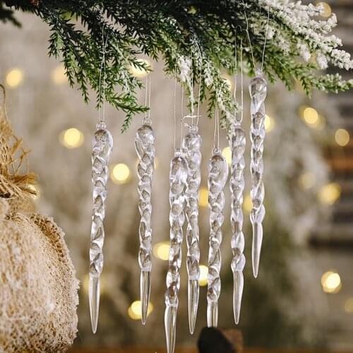 5pcs 13cm Christmas Ornament Transparent Icicle Ice Xmas Tree Icicle Pendants For New Year Christmas Winter Party Hanging Decor