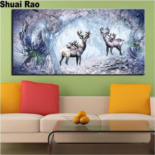 Fantasy forest deer diamond embroidery cross stitch crystal painting d diamond painting animals 5d picture laying out rhinestone