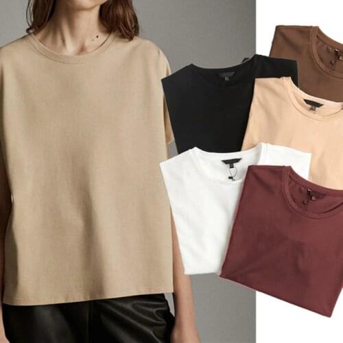 Oversize basic casual fashion thick top basic summer womens T-shirt top elegant pure cotton solid color T-shirt womens top