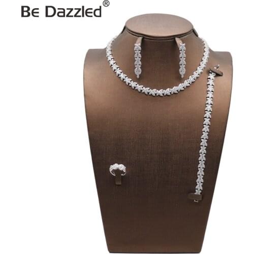 BEDAZZLED Luxury Charms Wedding Jewelry Sets For Women Full Cubic Zirconia Necklace Earrings Bracelet Ring Dress Accessories