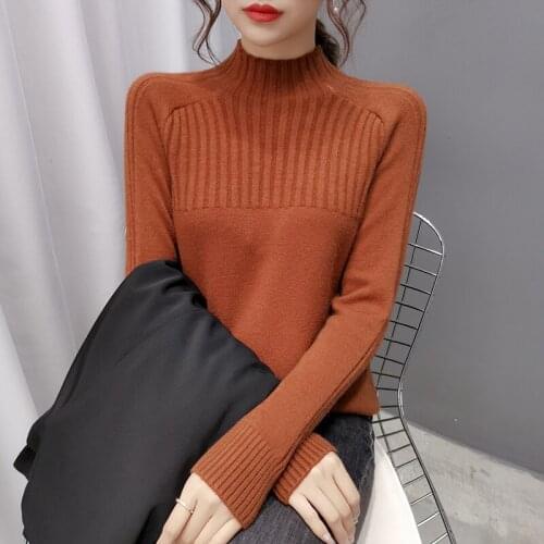 White Half Turtleneck Elastic Knitwear Sweater Pullovers Women 2021 Autumn Winter Slim Tight Bottoming Knitted Jumper Pull Femme
